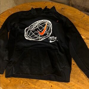 Nike Black Pullover Hoodie with Orange Swoosh and White Graphic